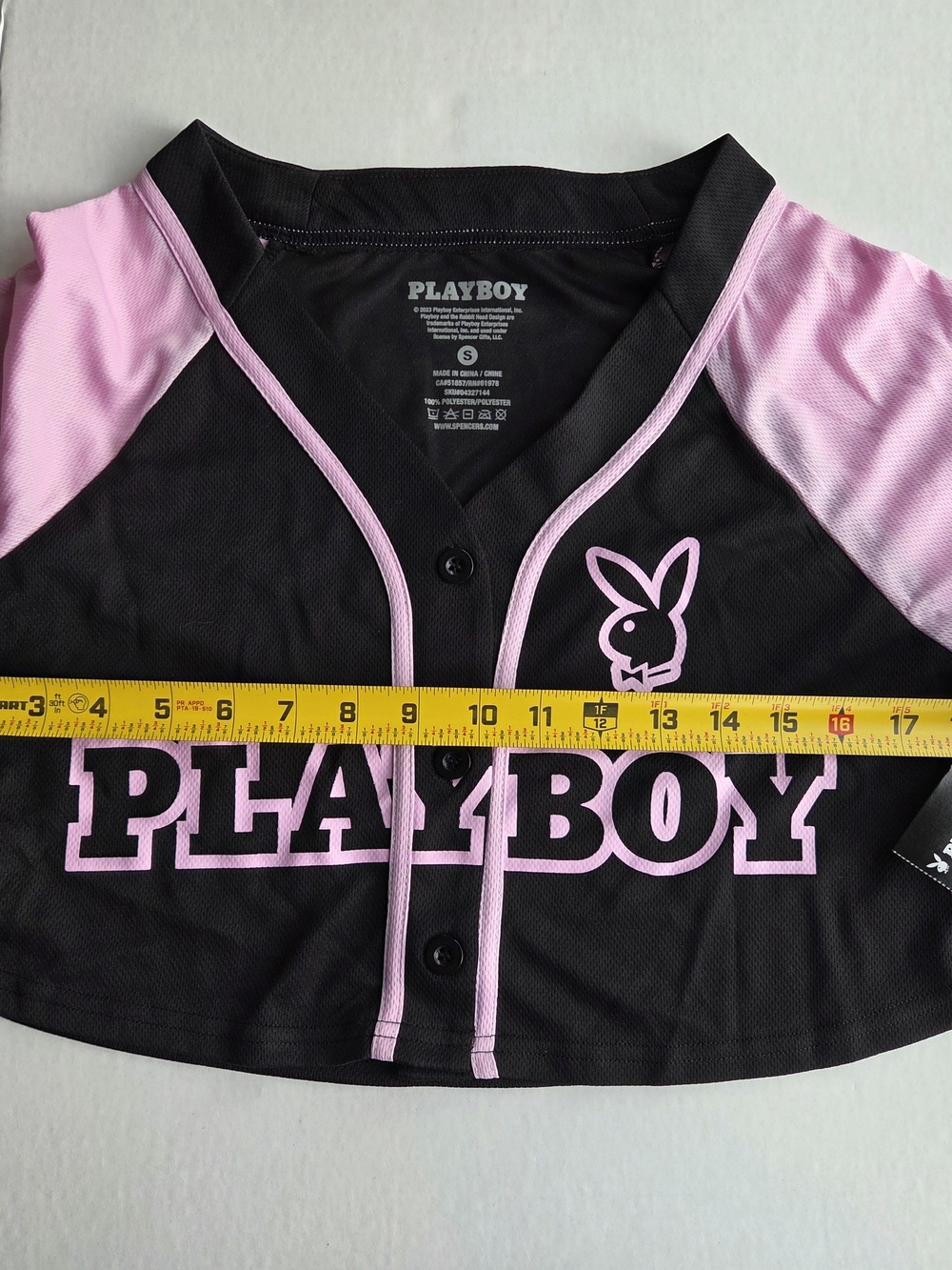 Playboy Black Pink Cropped Baseball Jersey Top NWT Women’s S - Picture 7 of 9